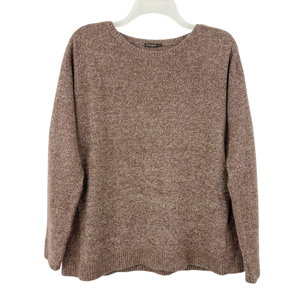 J. McLaughlin 100% Cashmere Marled Brown Sweater Size‎ L Crew Neck Relaxed Fit